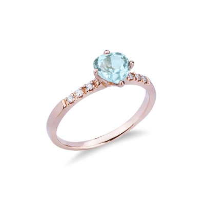 750er Roségold Aquamarin Ring mit Diamanten