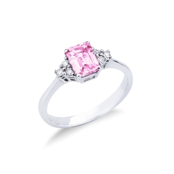 Weißgold Ring mit Rosa Saphir und Diamanten