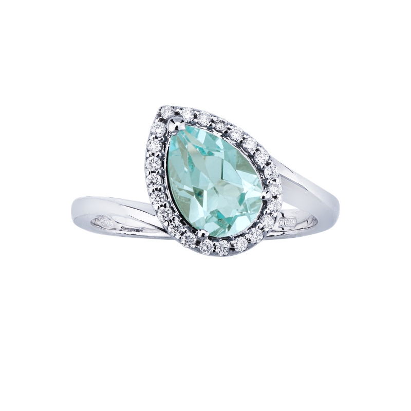 Solitär Pavé Ring Aquamarin Diamanten Weißgold