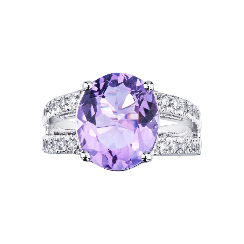 Weißgold Bandring mit Amethyst und Diamanten