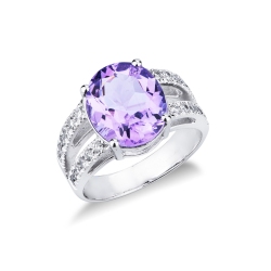 Weißgold Bandring mit Amethyst und Diamanten