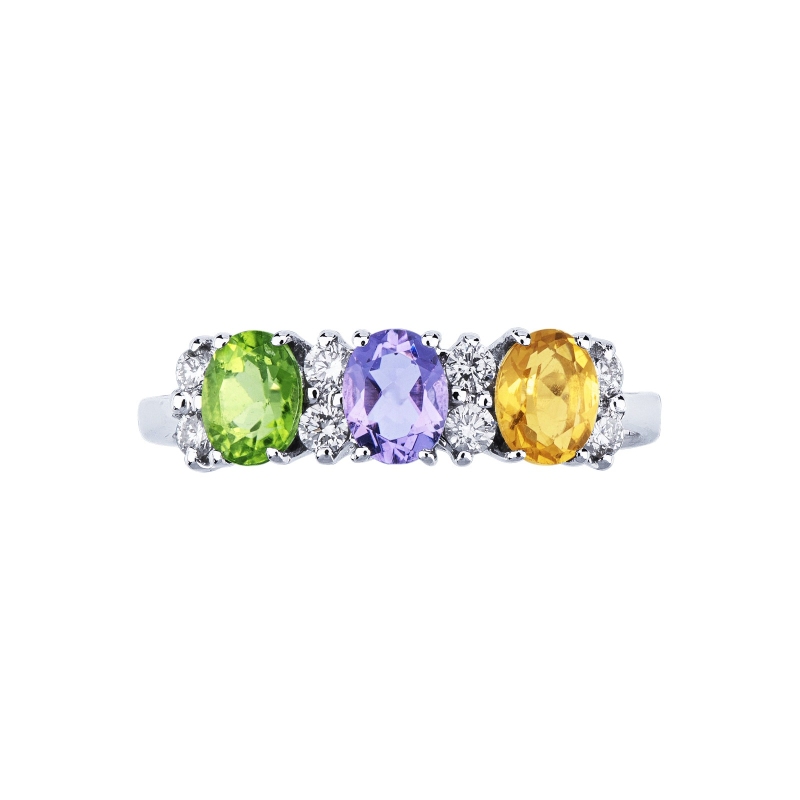 Peridot-Amethyst-Citrin Ring in Weißgold – Rainbow Kollektion