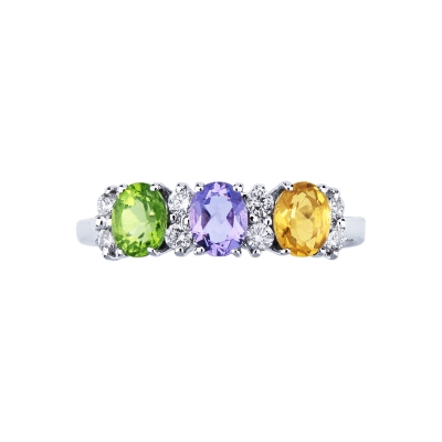 Peridot-Amethyst-Citrin Ring in Weißgold – Rainbow Kollektion