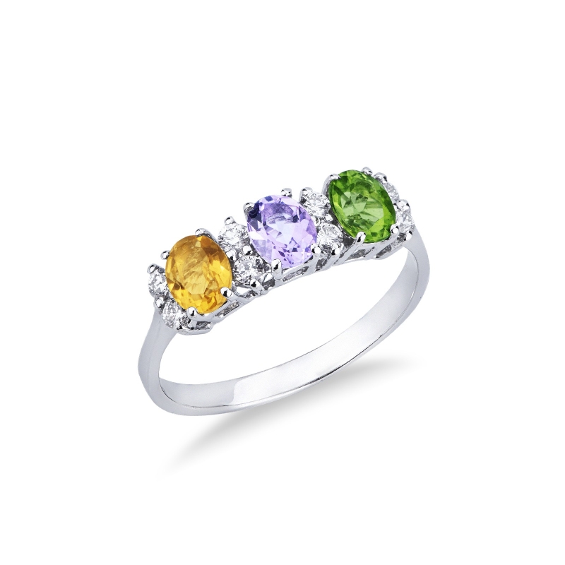 Peridot-Amethyst-Citrin Ring in Weißgold – Rainbow Kollektion