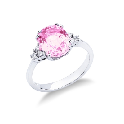 18k Weißgold Rosa Saphir Halo Ring mit Diamanten 