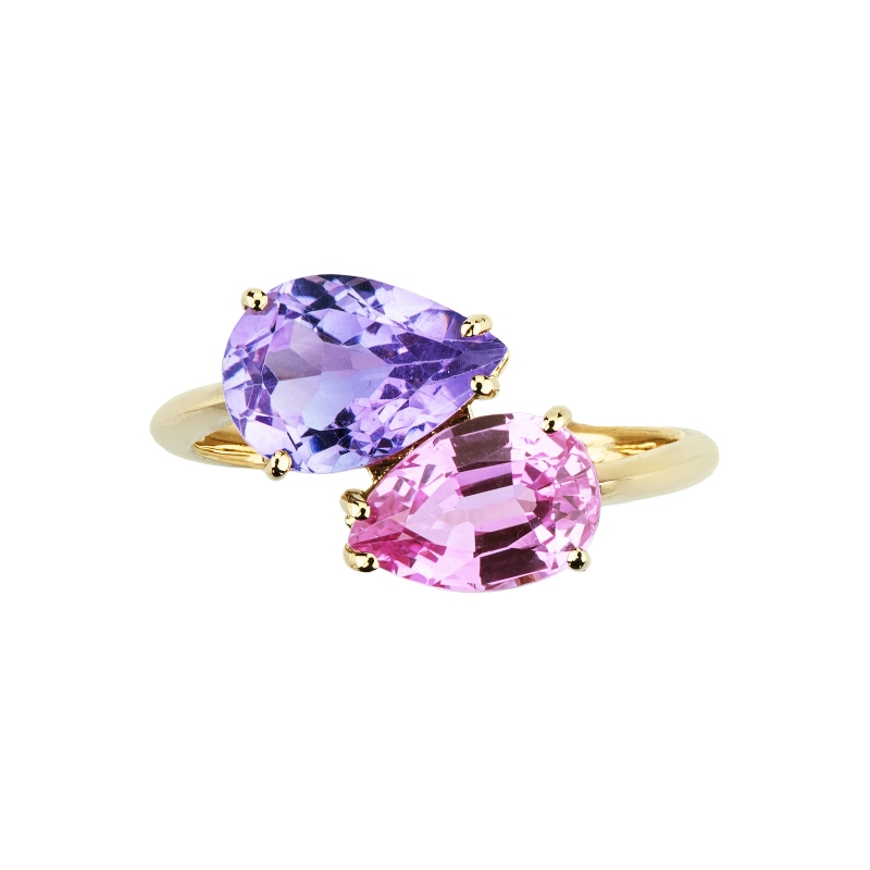 18k Gelbgold Ring mit Amethyst und rosa Saphir 