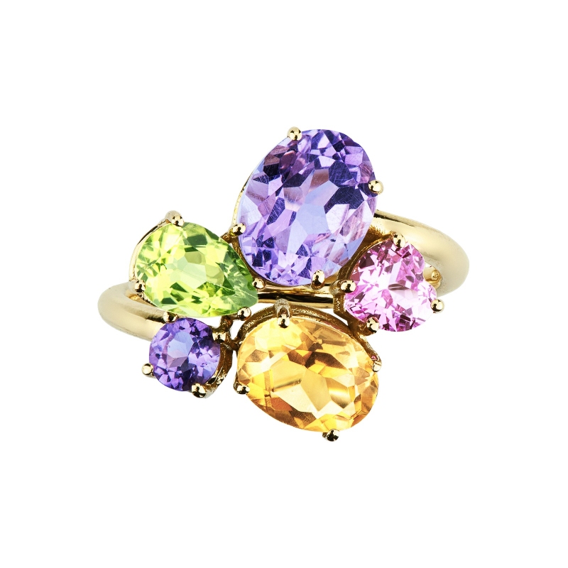 Rosa Saphir Ring mit bunten Edelsteinen Rainbow Kollektion 