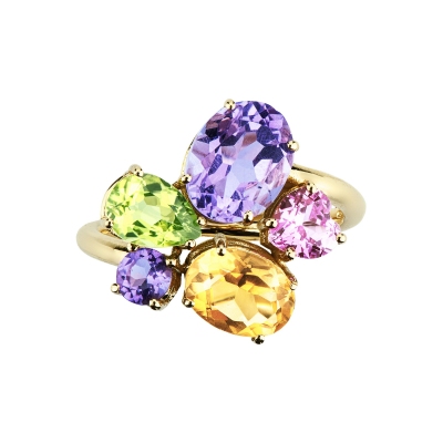 Rosa Saphir Ring mit bunten Edelsteinen Rainbow Kollektion 