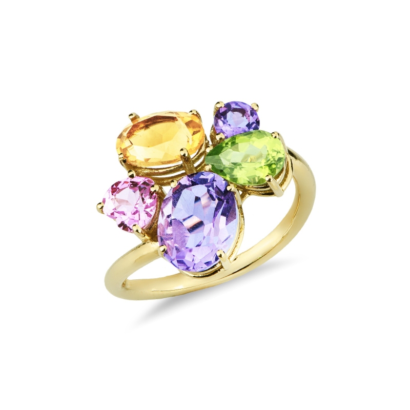 Rosa Saphir Ring mit bunten Edelsteinen Rainbow Kollektion 