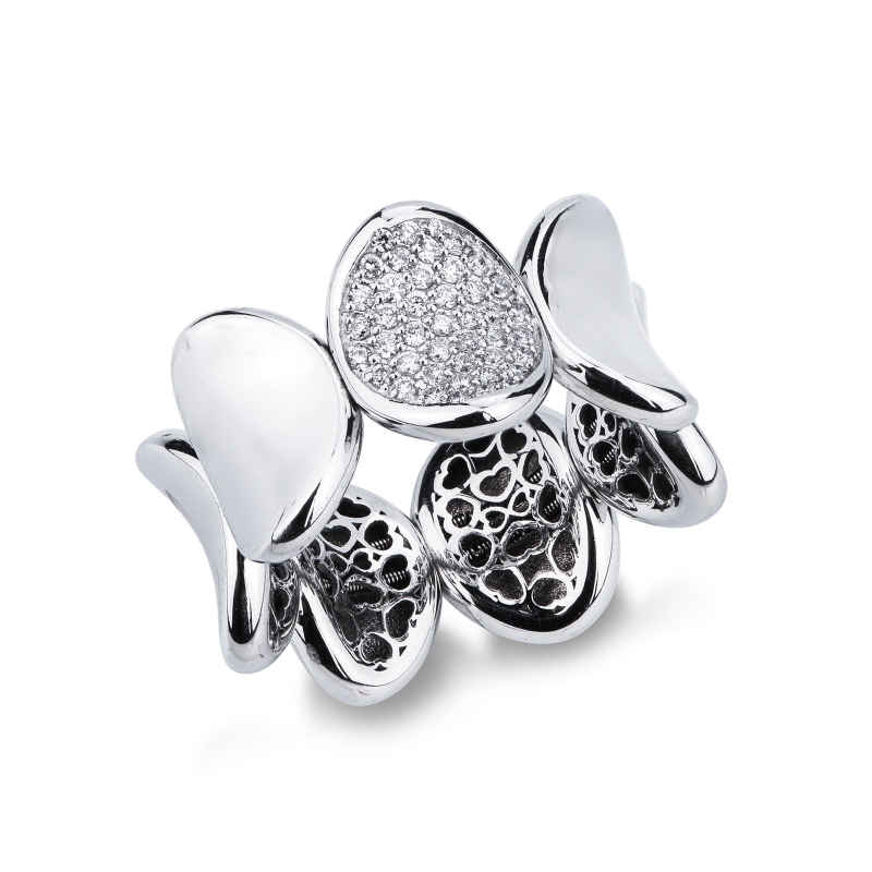 Elastischer Ring Weißgold 18K mit einem Diamanten-Pavé