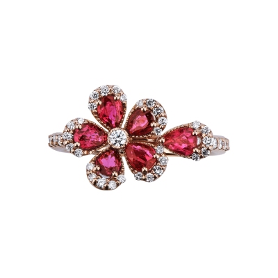 Blumenring mit Rubinen und Brillanten aus Roségold 18k