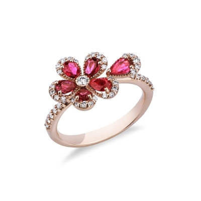 Blumenring mit Rubinen und Brillanten aus Roségold 18k