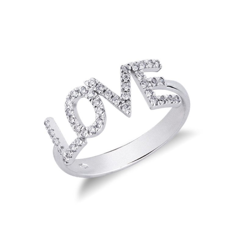 Weißgold Ring Schriftzug LOVE Diamanten