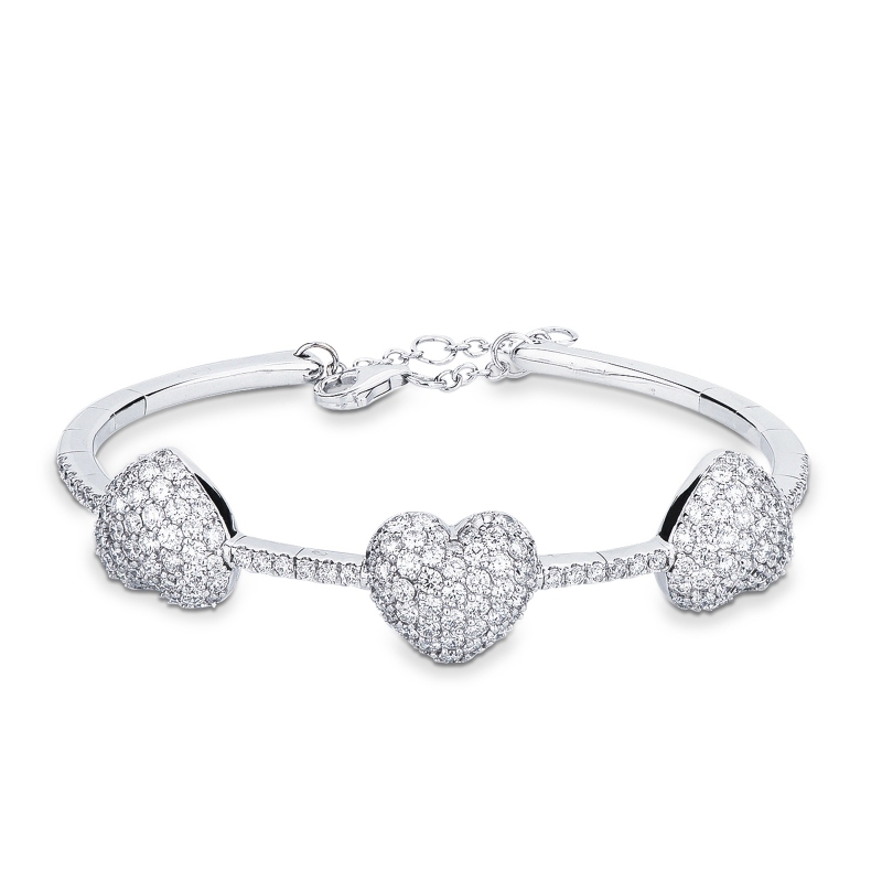 Armreif Weißgold 18K mit drei Herzen aus Diamanten