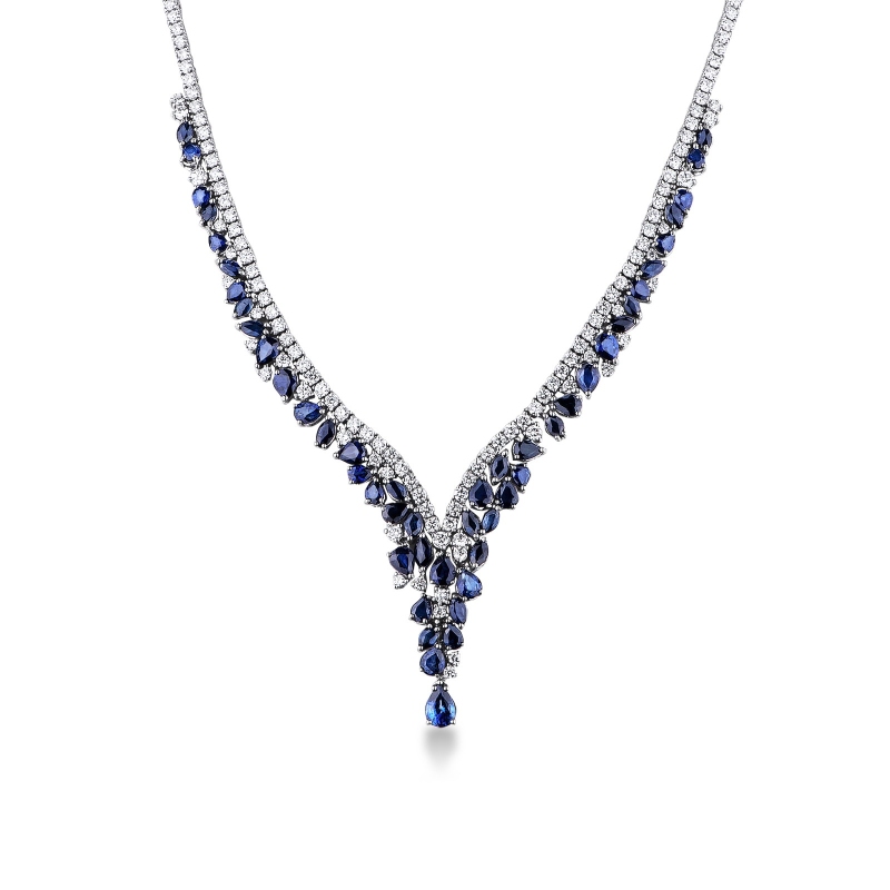 Designer Kette mit blauen Saphiren und Diamanten 