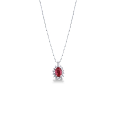 Weißgold Kette Damen mit Rubin und Diamanten 