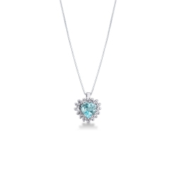Weißgold Kette mit Aquamarin Herz Anhänger und Diamanten