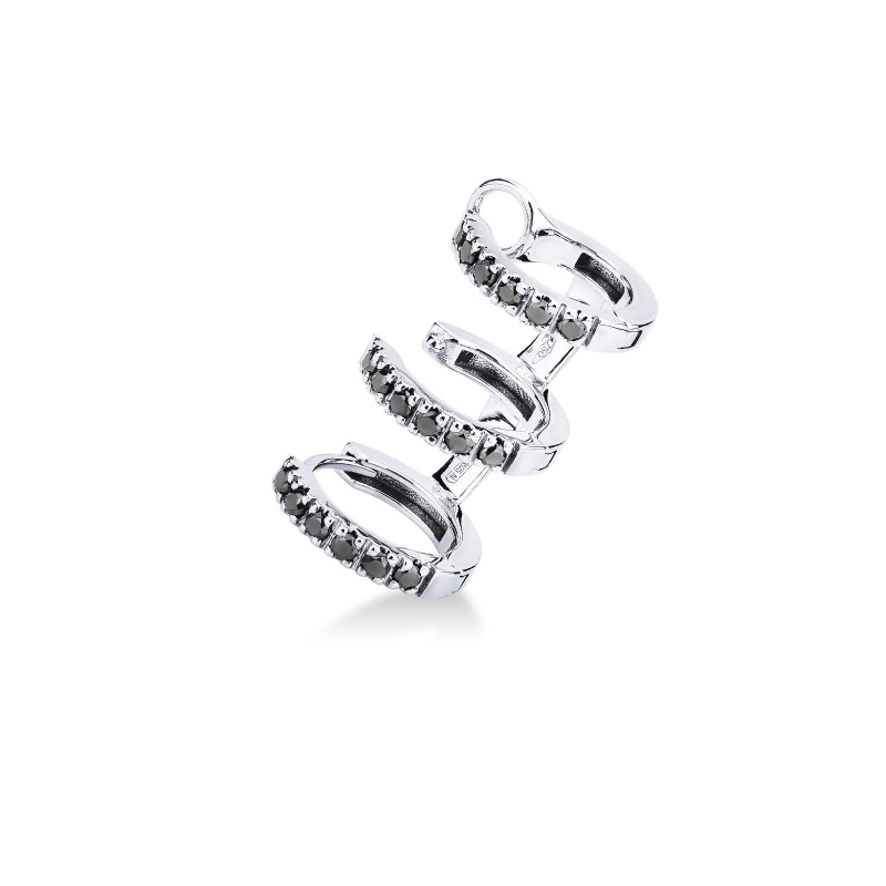 Weißgold 18k spiralförmiger einzelner Ohrring mit schwarzen Diamanten, linkes Ohr