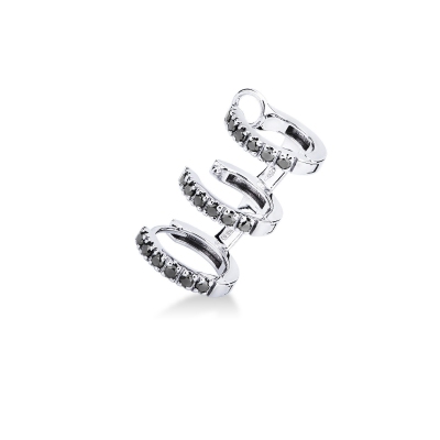 Weißgold 18k spiralförmiger einzelner Ohrring mit schwarzen Diamanten, linkes Ohr