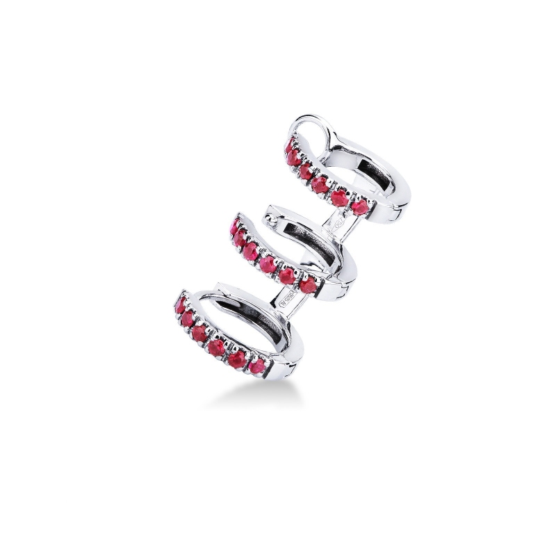 Weißgold 18k spiralförmiger einzelner Ohrring mit Rubinen, linkes Ohr
