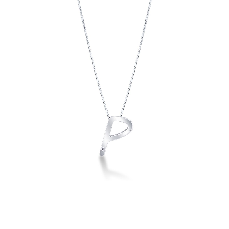 Kette mit Initialen P aus Weißgold 750 und Diamanten