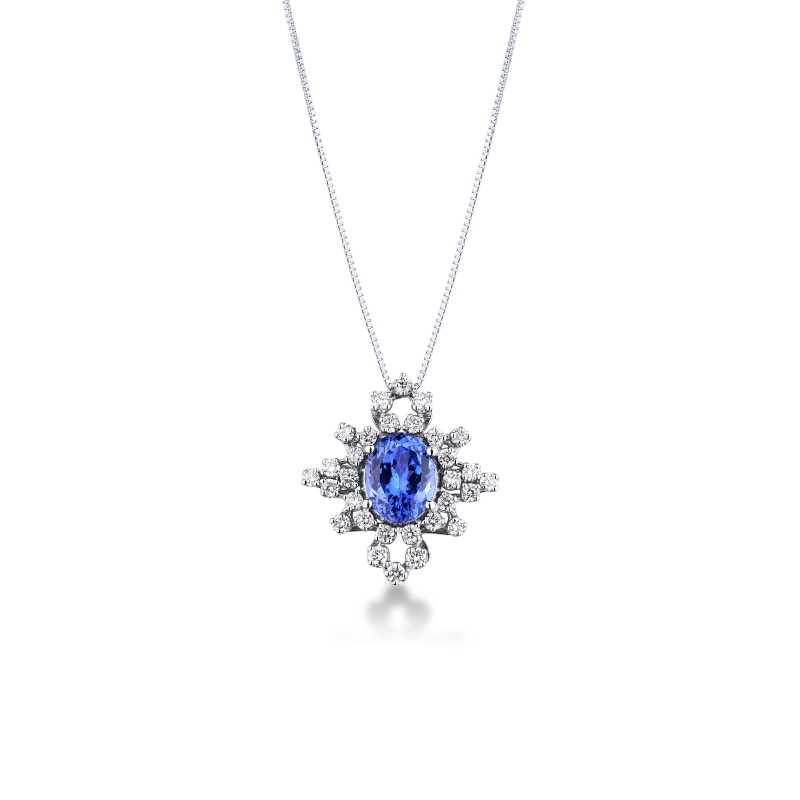 Tansanit Kette mit Diamanten Weißgold 750