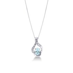 Weißgoldkette mit Aquamarin- und Diamant-Anhänger