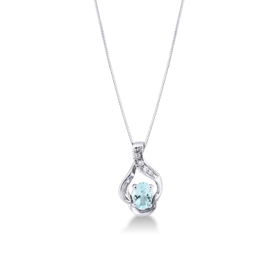 Weißgoldkette mit Aquamarin- und Diamant-Anhänger
