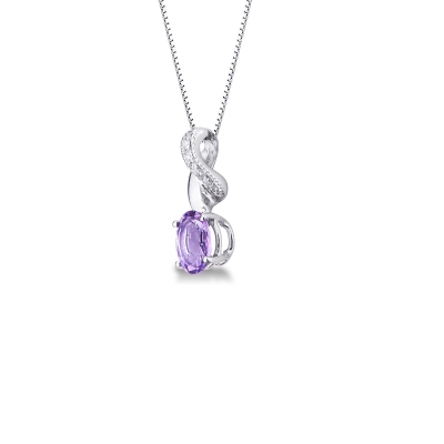 Weißgold Kette mit Amethyst Anhänger und Diamanten