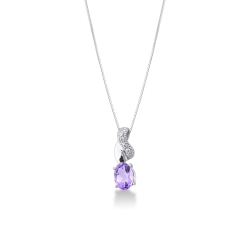 Weißgold Kette mit Amethyst Anhänger und Diamanten