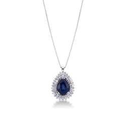 Halo Kette Weissgold blau Saphir und Diamanten