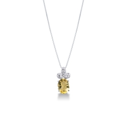 Weißgold Halskette mit Citrin-Anhänger und 3 Diamanten