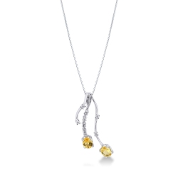 Weißgold Kette Damen mit Citrin Anhänger und Diamanten 