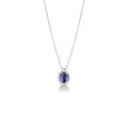 Lady Diana Damenkette Diamanten Saphir blau Weißgold