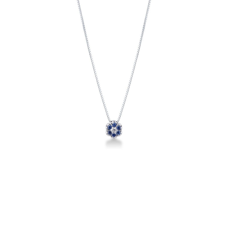 Weißgold 750 Blumenkette Saphir und Diamant
