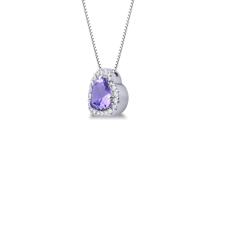Herz-Anhänger-Halskette mit Amethyst und Diamanten 