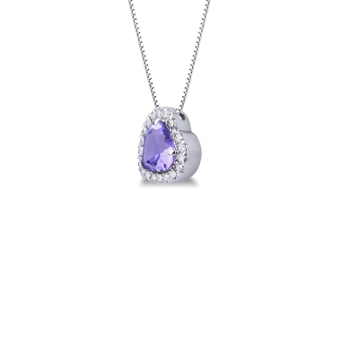 Herz-Anhänger-Halskette mit Amethyst und Diamanten 