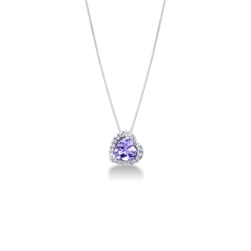 Herz-Anhänger-Halskette mit Amethyst und Diamanten 