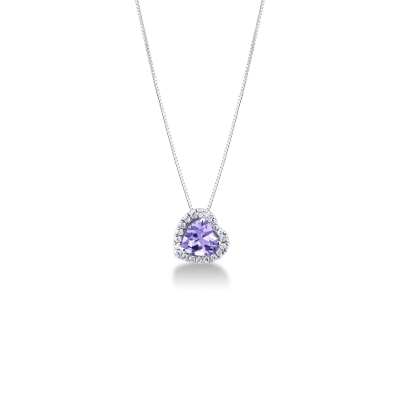 Herz-Anhänger-Halskette mit Amethyst und Diamanten 