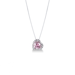 Halskette aus Weißgold mit Herzanhänger aus rosa Saphir und Diamanten