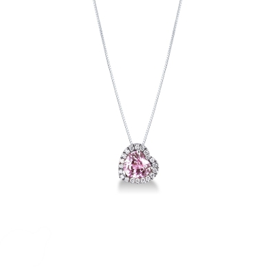 Halskette aus Weißgold mit Herzanhänger aus rosa Saphir und Diamanten