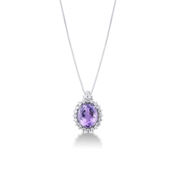 Halo Kette Weißgold Amethyst und Diamanten