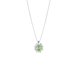 Peridot Anhänger mit Diamanten in Weißgold Kette 