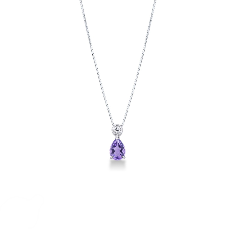 Amethyst Kette Weißgold mit Diamant 