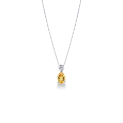 18k Weißgold Kette mit Diamant und Citrin Tropfenanhänger 