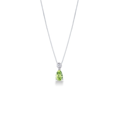Peridot Anhänger mit Brillanten in 750er Weißgold Kette 