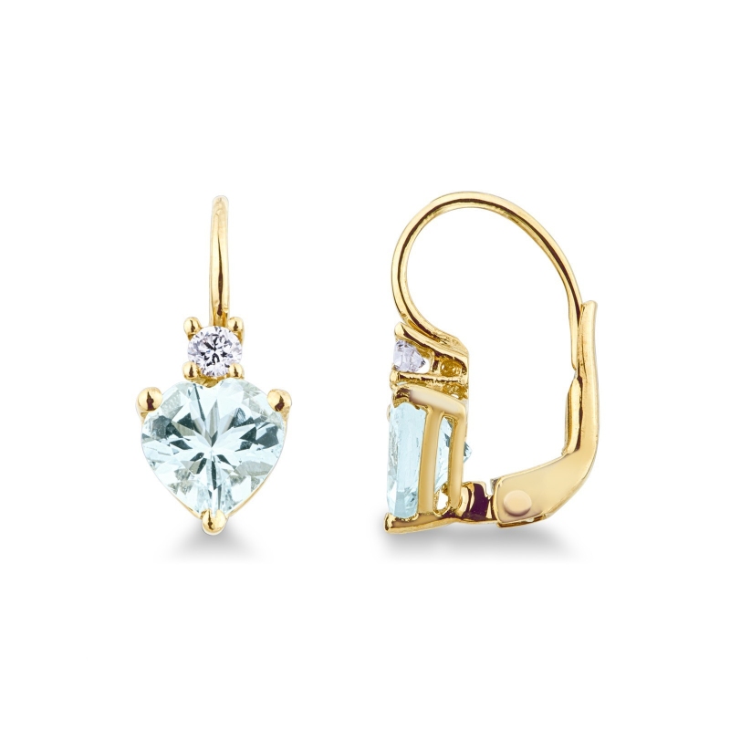 Gelbgold 18K Ohrringe Aquamarin und Diamanten