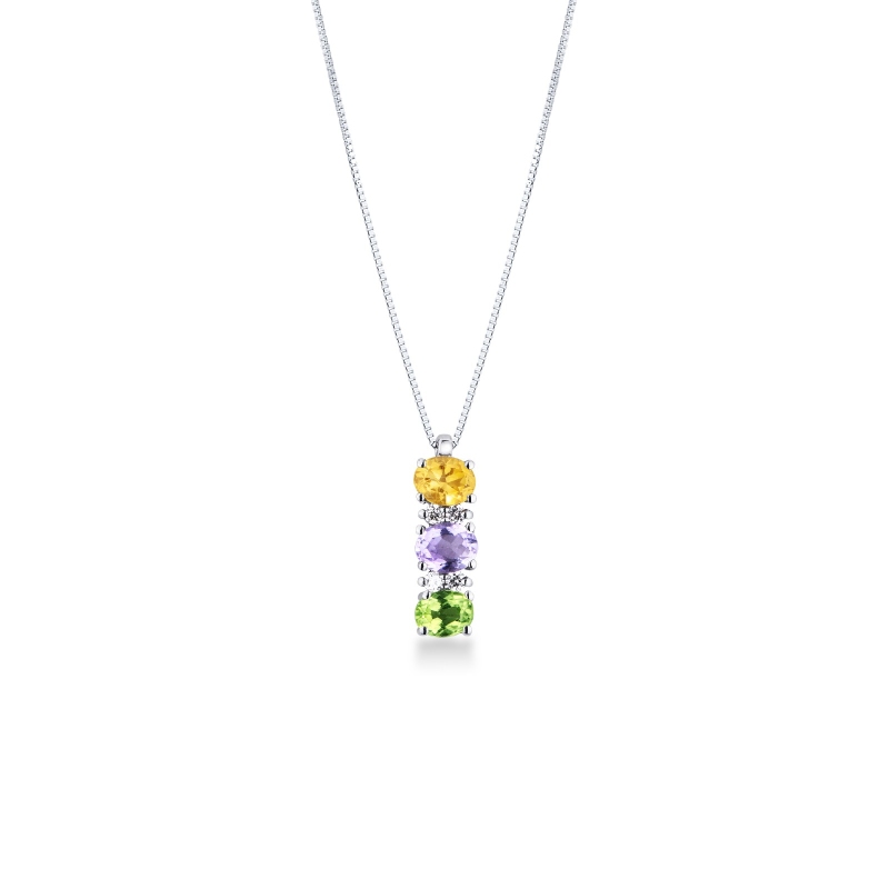Kette aus Weißgold mit Citrin, Amethyst & Peridot Anhänger