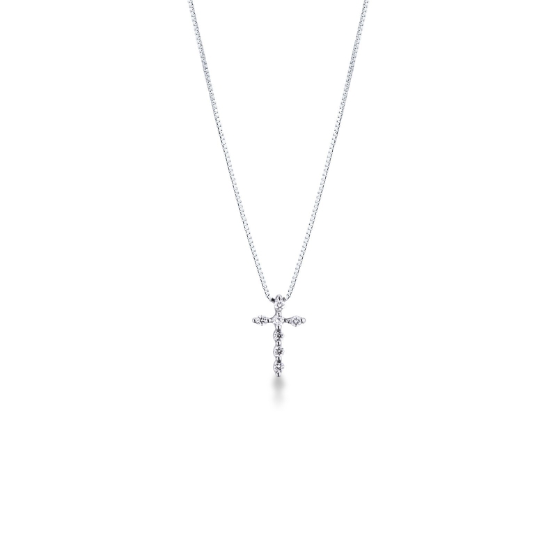 18K Weißgold Kette mit Kreuzanhänger aus Diamanten       
