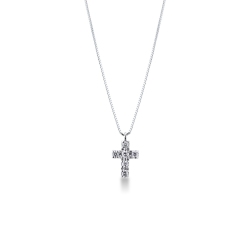 Weißgold-Kette mit kleinem Kreuz aus Diamanten 